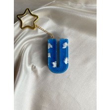 Venüs Takı ve Aksesuar Bulut Desenli Gümüş Halka Başlıklı Tasarım U Harfi Anahtarlık