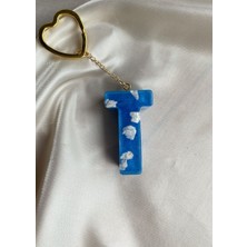 Venüs Takı ve Aksesuar Bulut Desenli Gümüş Yıldız Başlıklı Tasarım T Harfi Anahtarlık