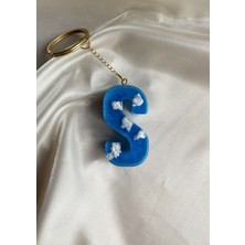 Venüs Takı ve Aksesuar Bulut Desenli Gümüş Kalp Başlıklı Tasarım S Harfi Anahtarlık