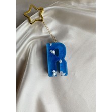 Venüs Takı ve Aksesuar Bulut Desenli Gümüş Halka Başlıklı Tasarım R Harfi Anahtarlık