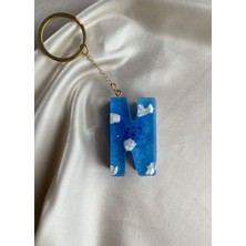 Venüs Takı ve Aksesuar Bulut Desenli Gümüş Halka Başlıklı Tasarım N Harfi Anahtarlık