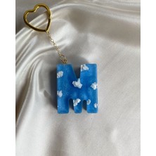 Venüs Takı ve Aksesuar Bulut Desenli Gümüş Kalp Başlıklı Tasarım M Harfi Anahtarlık