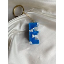 Venüs Takı ve Aksesuar Bulut Desenli Gümüş Yıldız Başlıklı Tasarım E Harfi Anahtarlık