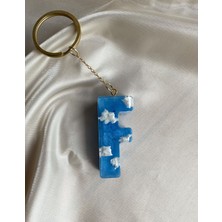 Venüs Takı ve Aksesuar Bulut Desenli Gümüş Yıldız Başlıklı Tasarım F Harfi Anahtarlık