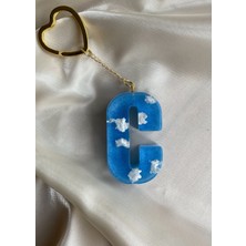 Venüs Takı ve Aksesuar Bulut Desenli Gümüş Halka Başlıklı Tasarım C Harfi Anahtarlık