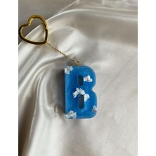 Venüs Takı ve Aksesuar Bulut Desenli Gümüş Kalp Başlıklı Tasarım B Harfi Anahtarlık