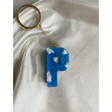 Venüs Takı ve Aksesuar Bulut Desenli Altın Halka Başlıklı Tasarım P Harfi Anahtarlık