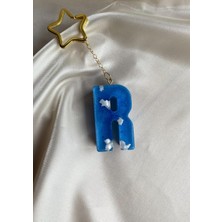 Venüs Takı ve Aksesuar Bulut Desenli Altın Kalp Başlıklı Tasarım R Harfi Anahtarlık