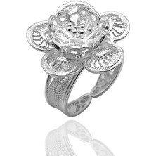 Midyat Nurtaş Gümüş Çiçek Model Elişçiliği 925 Ayar Telkari Gümüş Yüzük