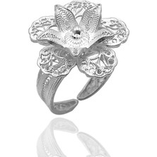 Midyat Nurtaş Gümüş Çiçek Model Elişçiliği 925 Ayar Telkari Gümüş Yüzük