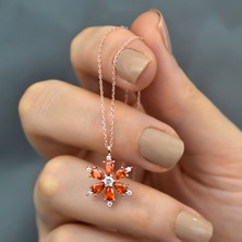 Ervanur 925 Ayar Gümüş Turuncu Taşlı Kamelya Çiçeği Kadın Kolye