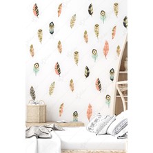 Msticker Bohem Tarzı Kuş Tüyleri 68 Adet Çocuk Bebek Odası Sticker Seti