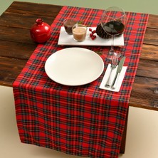 Rey Home Özel Dikişli Tartan Ekose Runner Kırmızı