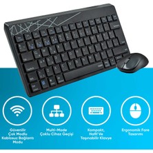 Rapoo 8000M Model Çok Modlu Türkçe Klavye ile Optik Mouse Set Siyah