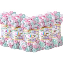 Alize Puffy Color El Örgü Ipliği 5'li Paket - 6052 Su Yeşili - 100 Gr. 9 Mt. Parmak Örgü Ipi