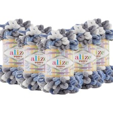 Alize Puffy Color El Örgü Ipliği 5'li Paket - 6075 Gri Mavi - 100 Gr. 9 Mt. Parmak Örgü Ipi