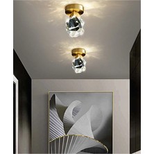 Luna Lighting Modern Concept Kristal Camlı Gold Detaylı Tekli Plafonyer Tavan Ledli Avize