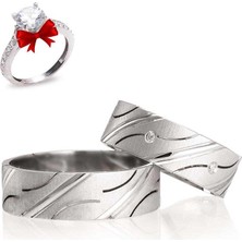 Gümüşcüm Alara Gümüş Alyans Modeli Taşlı Alyans Çifti + Tektaş