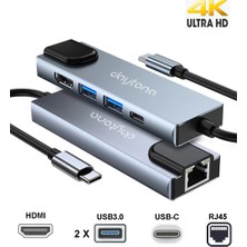 Daytona CF55 Macbook Android Uyumlu Type-C to 2*USB 3.0 4K HDMI Gigabit Ethernet RJ45 PD Çevirici Hub Adaptör
