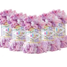 Alize Puffy Color El Örgü Ipliği 5'li Paket - 6051 Lila Pembe - 100 Gr. 9 Mt. Parmak Örgü Ipi