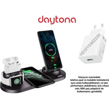 Daytona Apple Kablosuz Wireless Hızlı Şarj Standı iWatch Airpods iPhone 11 11 Pro 12 12 Pro XS XR 8 Samsung Uyumlu-Siyah