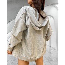 Amor Woman Kapüşonlu Japon Ejderha Baskılı Tam Fermuarlı Oversize Dış Mekan Kadın Ceket-Sweatshirt