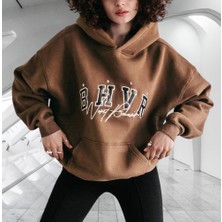 Amor Woman B.h.v.r Göğüs Baskılı Kapüşonlu 4 Iplik Çok Kalın Tam Kışlık Oversize Yeni  Stil Kadın Sweatshirt