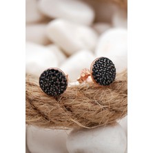 Sümer Telkari Siyah Zirkon Taşlı Rose Gümüş Küpe 5562