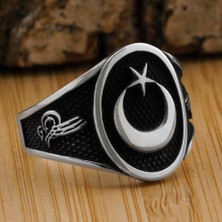 Takılingo 925 Ayar Gümüş Ayyıldız Tuğra Işlemeli Taşsız Erkek Yüzük