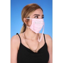 Meditex Boyundan Askılı Yıkanabilir Taşlı Maske T-4 Toz Pembe