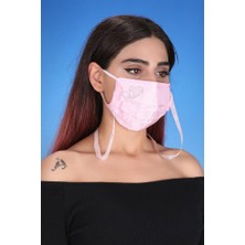 Meditex Boyundan Askılı Yıkanabilir Taşlı Maske K-2 Toz Pembe