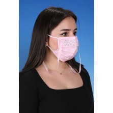 Meditex Boyundan Askılı Yıkanabilir Taşlı Maske T-2 Toz Pembe