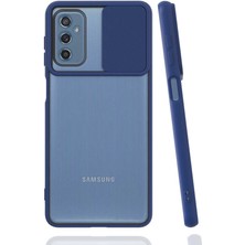 Caseart Samsung Galaxy M52 Kapak Lensi Açılır Kapanır Kamera Korumalı Silikon Kılıf - Lacivert