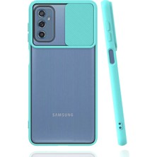 Caseart Samsung Galaxy M52 Kapak Lensi Açılır Kapanır Kamera Korumalı Silikon Kılıf - Turkuaz