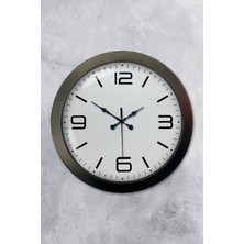 Platin Saat 36 cm Siyah Metal Klasik Duvar Saati