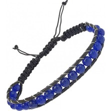 Osmanlı Gümüş Faset Kesim Mavi Akik Doğaltaş Makrome Bileklik