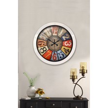 Platin Saat 36 cm Beyaz Metal Retro Duvar Saati