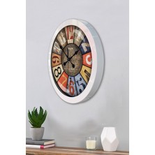 Platin Saat 36 cm Beyaz Metal Retro Duvar Saati