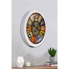 Platin Saat 36 cm Beyaz Metal Retro Duvar Saati
