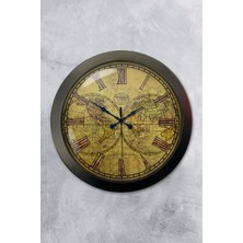 Platin Saat 36 cm Siyah Metal Maps Duvar Saati
