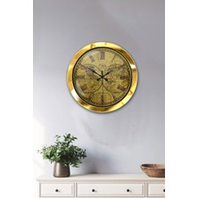 Platin Saat 36 cm Gold Metal Maps Duvar Saati
