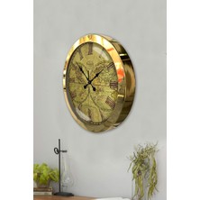 Platin Saat 36 cm Gold Metal Maps Duvar Saati