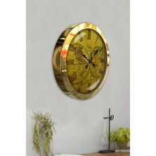 Platin Saat 36 cm Gold Metal Maps Duvar Saati