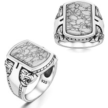 Tesbih Sepetim Beyaz Firuze Taşlı Kartal Motifli Yüzük