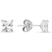 Parmas Design 5mm Kare Zirkon Gümüş Kadın Küpe