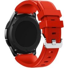 Nezih Case Samsung Galaxy Watch 3 45MM Uyumlu Klasik Çizgi Desenli 22MM Silikon Kordon Kırmızı