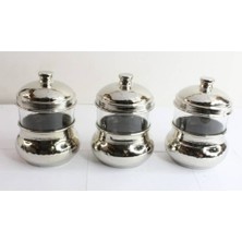 Ymn Bakırcılık Beyaz Bakır Ortası Camlı Baharat Takımı