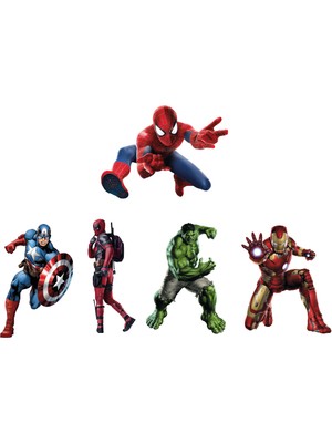 Atalya Reklam Deadpool Captain America Ironman Hulk Spiderman 3D Duvar Sticker Beşli Set