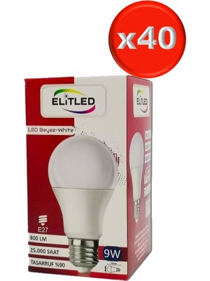 Elitled LED Ampül Beyaz-White 9W (40 Lı Set)