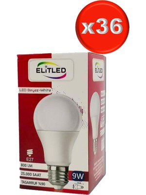 Elitled LED Ampül Beyaz-White 9W (36 Lı Set)